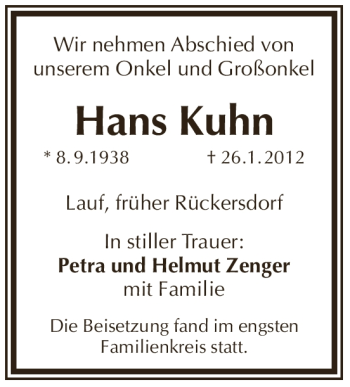 Traueranzeige von Hans Kuhn von Pegnitz-Zeitung